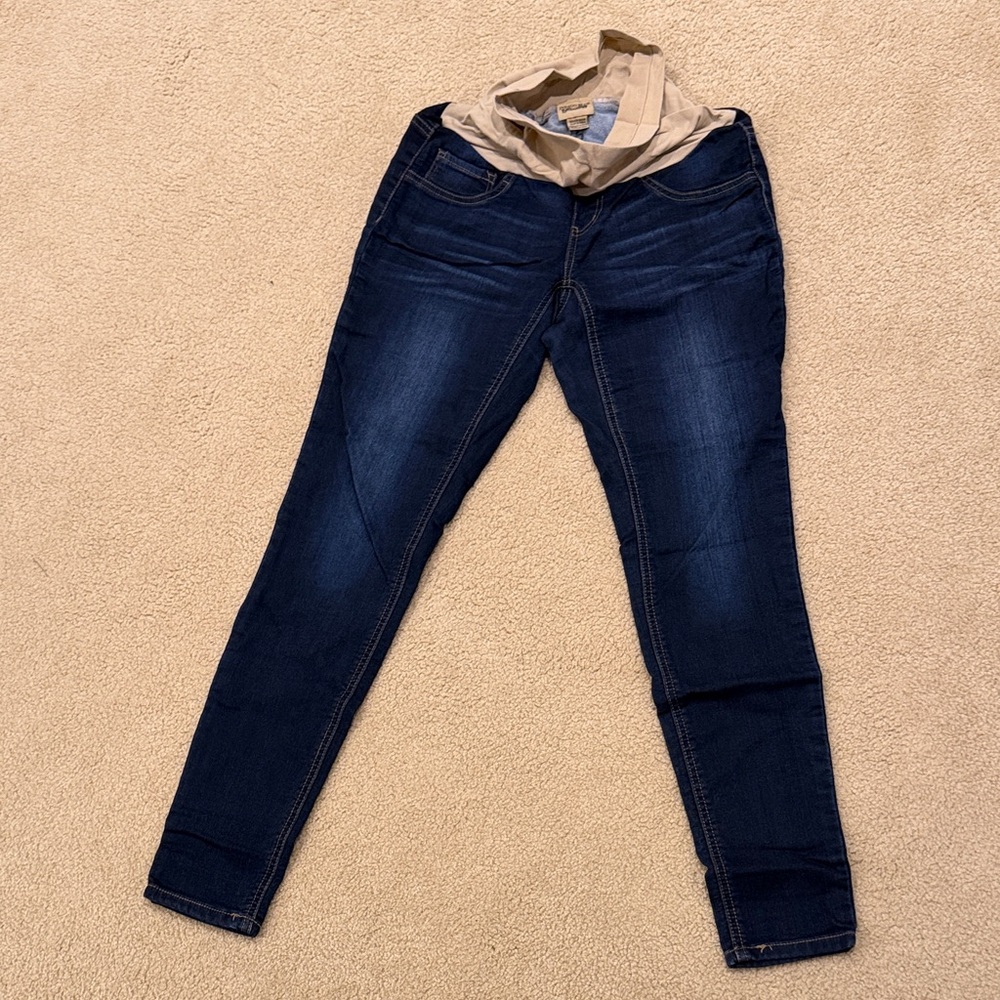 Indigo Blue Dark Wash Maternity Jeggings with Band